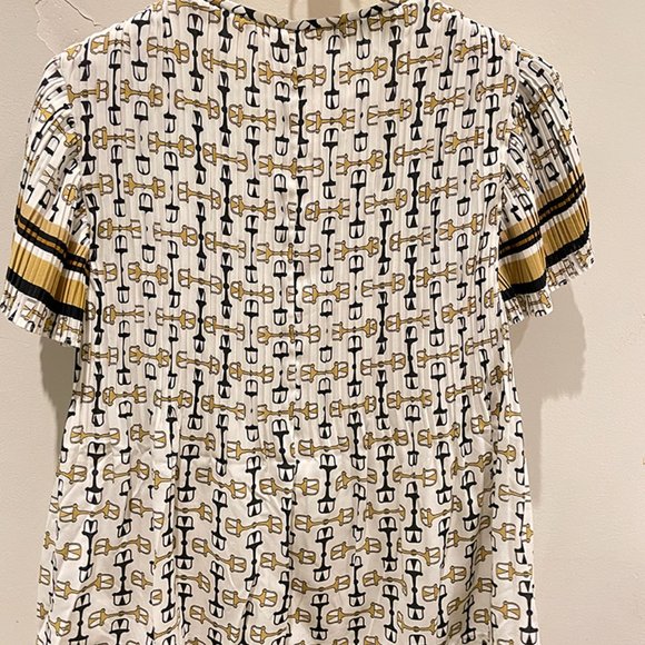 NWT Maje WHITE/BLACK Pleated Tunic With Preppy Print SZ 2 - Picture 7 of 9